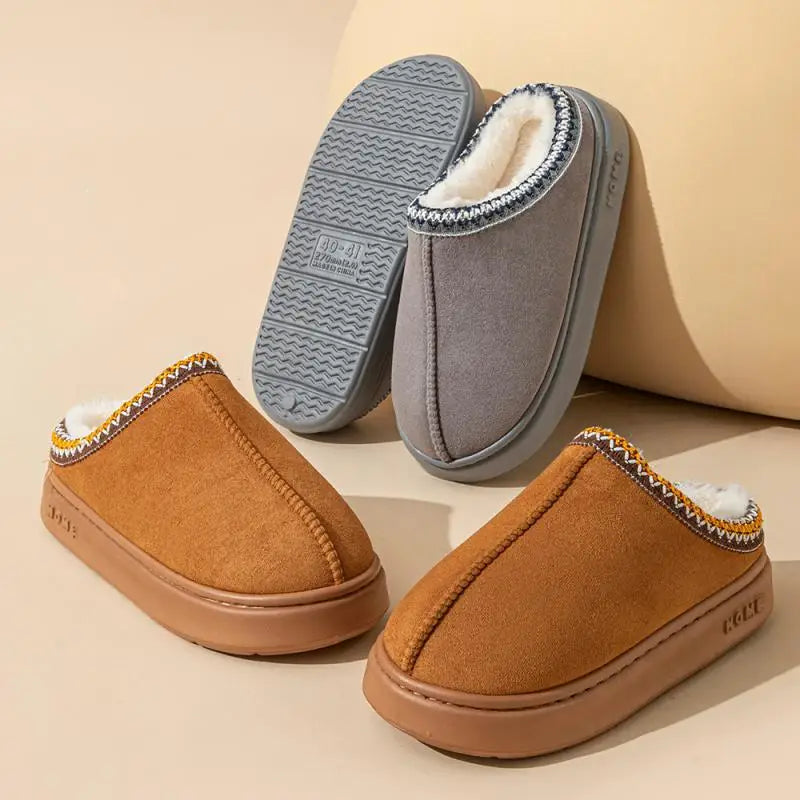 Platform Fluffy Slippers Warm Plush Thick Sole Cozy Indoor House Shoes for Women Winter Comfort Slides