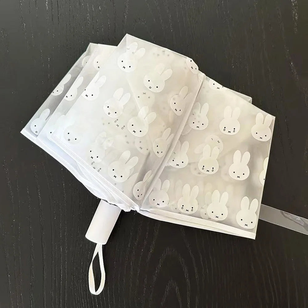 Cute Cartoon Folding Umbrella Automatic Transparent Frosted Rabbit Umbrella