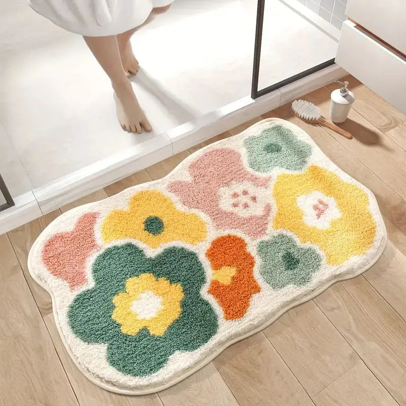 40x60cm Cute Flower Bathroom Rug Soft Absorbent Non Slip Bath Mat Machine Washable