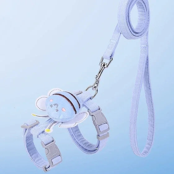 Cat Harness and Leash Set Adjustable Cartoon Bee Design for Small Pets