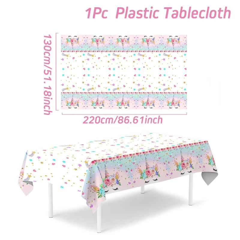 Rainbow Unicorn Tablecloth Birthday Party Decorations Waterproof PE Table Cover Kids Unicorn Theme Party Supplies