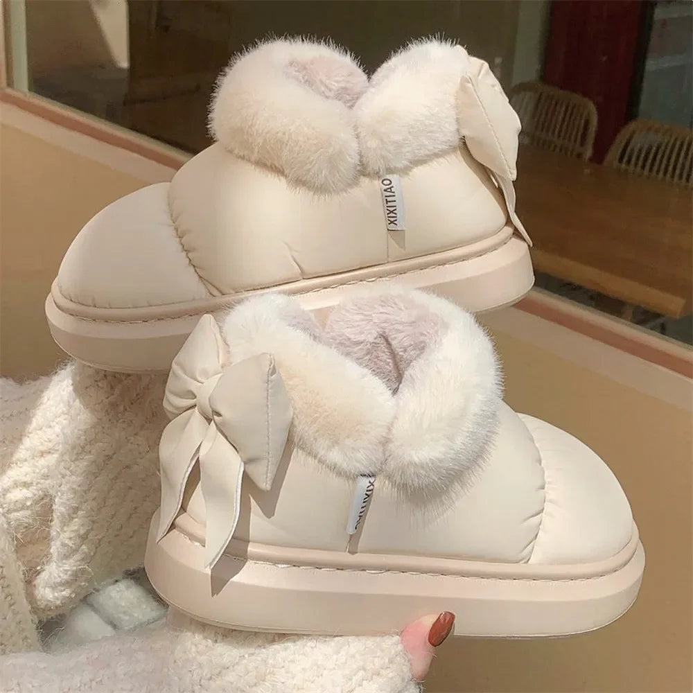 Women’s Warm Plush Ankle Snow Boots Waterproof Winter Bow Shoes