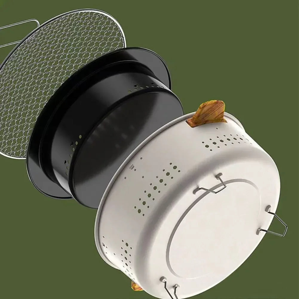 Portable Round Charcoal BBQ Grill Stainless Steel Korean Style Outdoor Camping Barbecue Stove