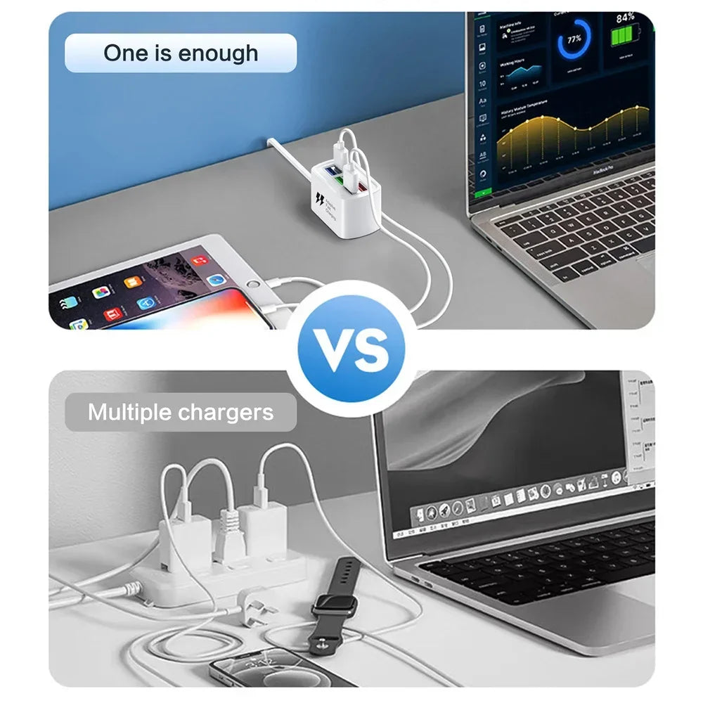 6 in 1 USB Charging Station Fast Charger Power Strip for iPhone 16 Home Desktop