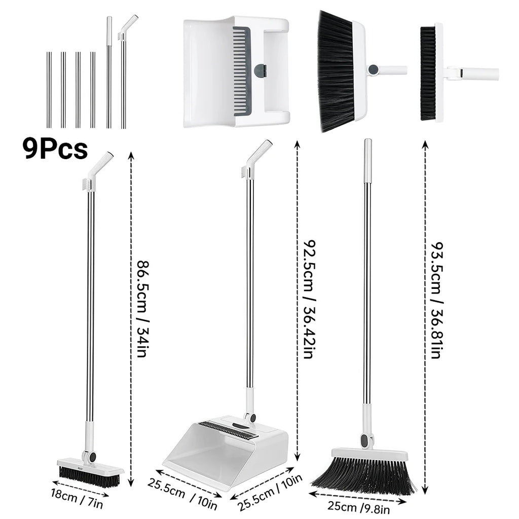 3 in 1 Broom and Dustpan Set Long Handle Floor Cleaning Brush Home Use