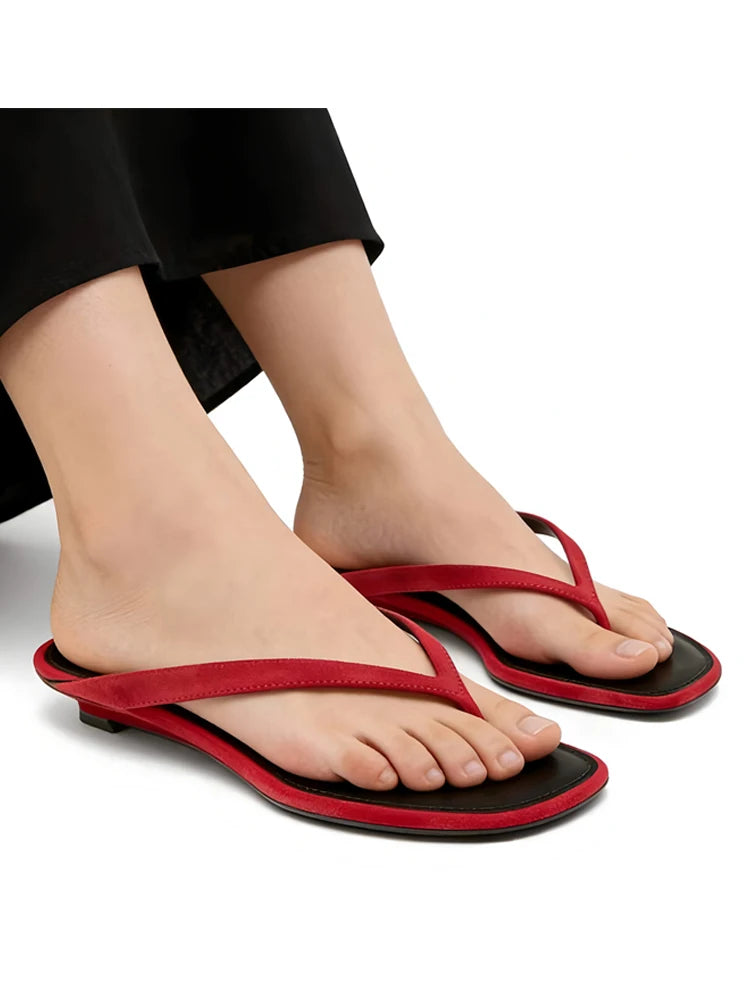 Women Square Toe Flip Flops Low Heel Beach Mules Casual Summer Sandals