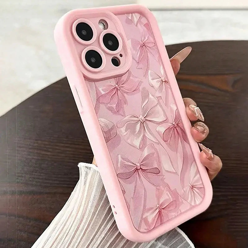 Pink Bow Silicone Butterfly Charm iPhone Case