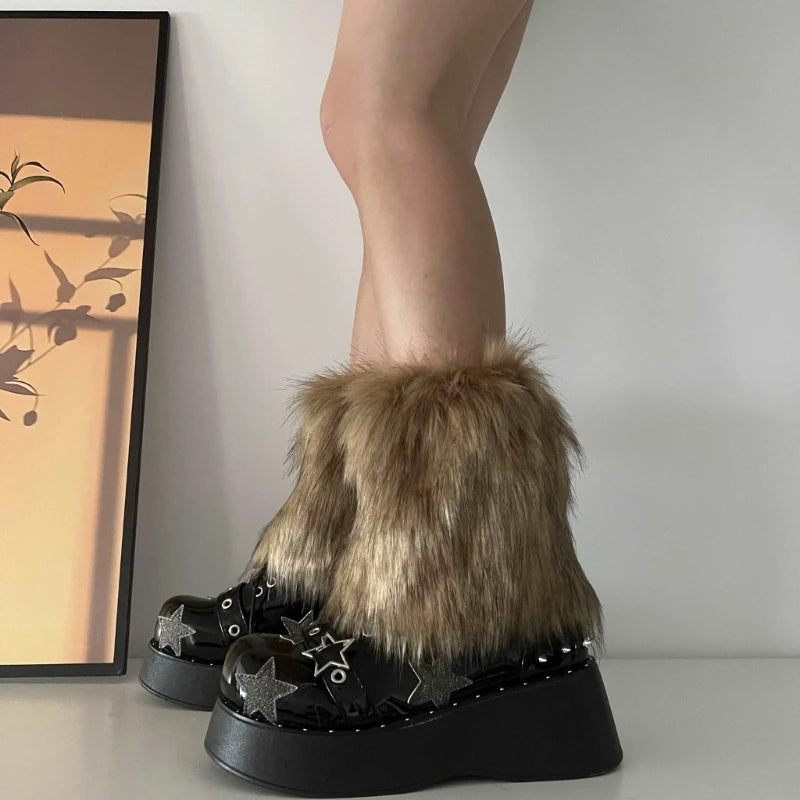 Faux Fur Leg Warmers Y2K Winter Boot Covers