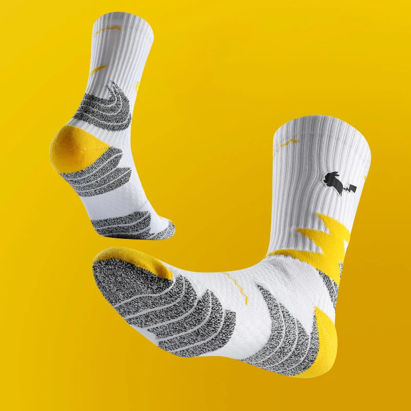 Veidoorn Sport Socks Mid Calf Thick Cushion Non Slip Running Basketball Cycling Socks
