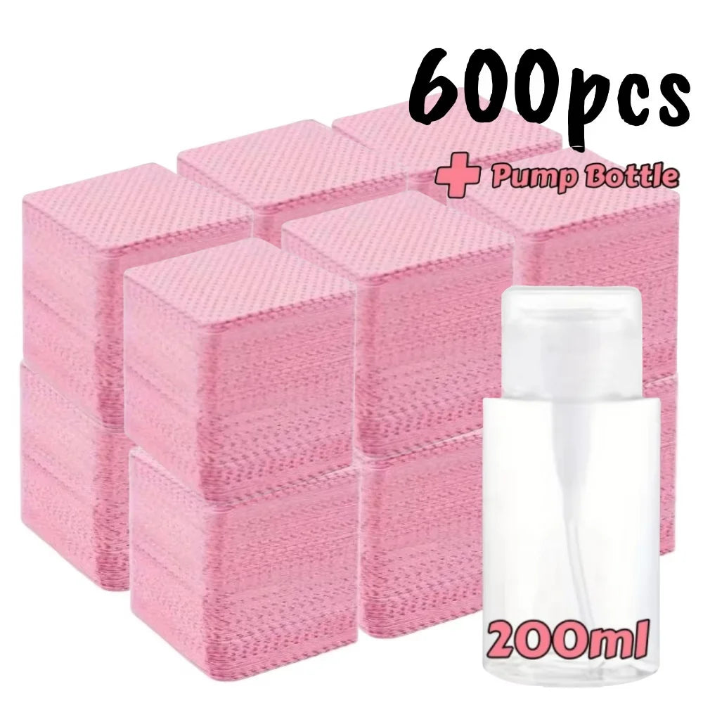 Lint-Free Nail Wipes 600pcs with Pump Bottle