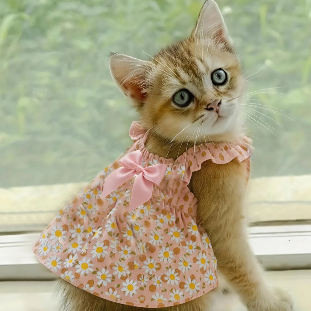 Pink Floral Pet Dress Cute Summer Skirt for Small Dogs Cats