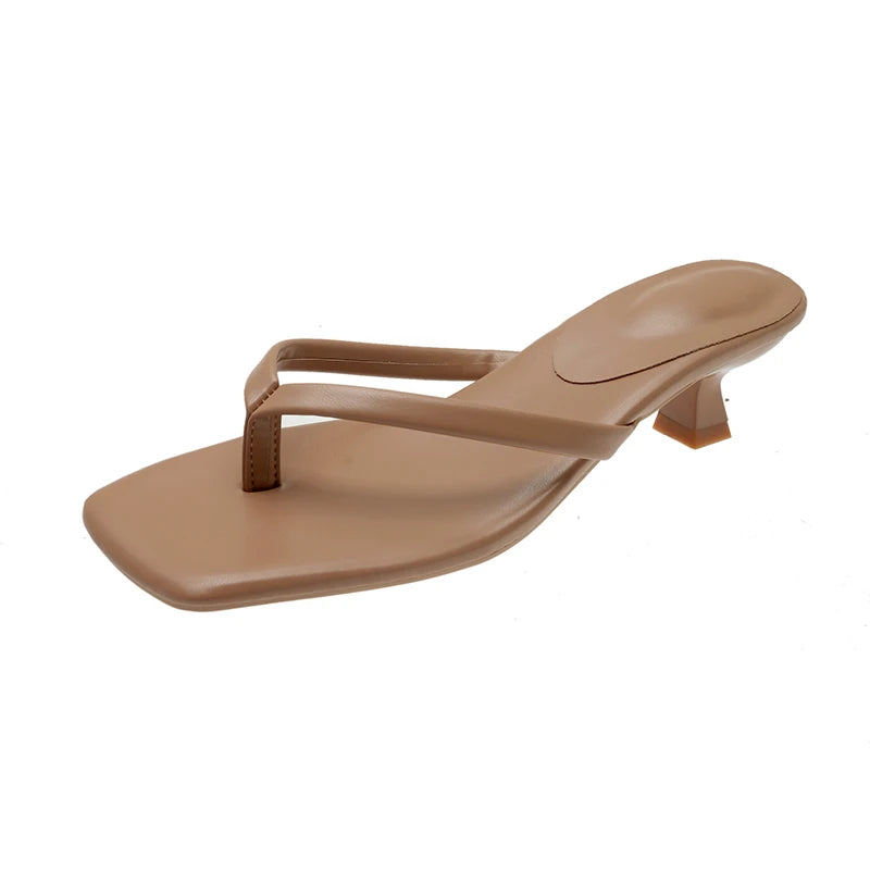 Women Toe Ring Sandals Summer Low Heel Slide Slippers