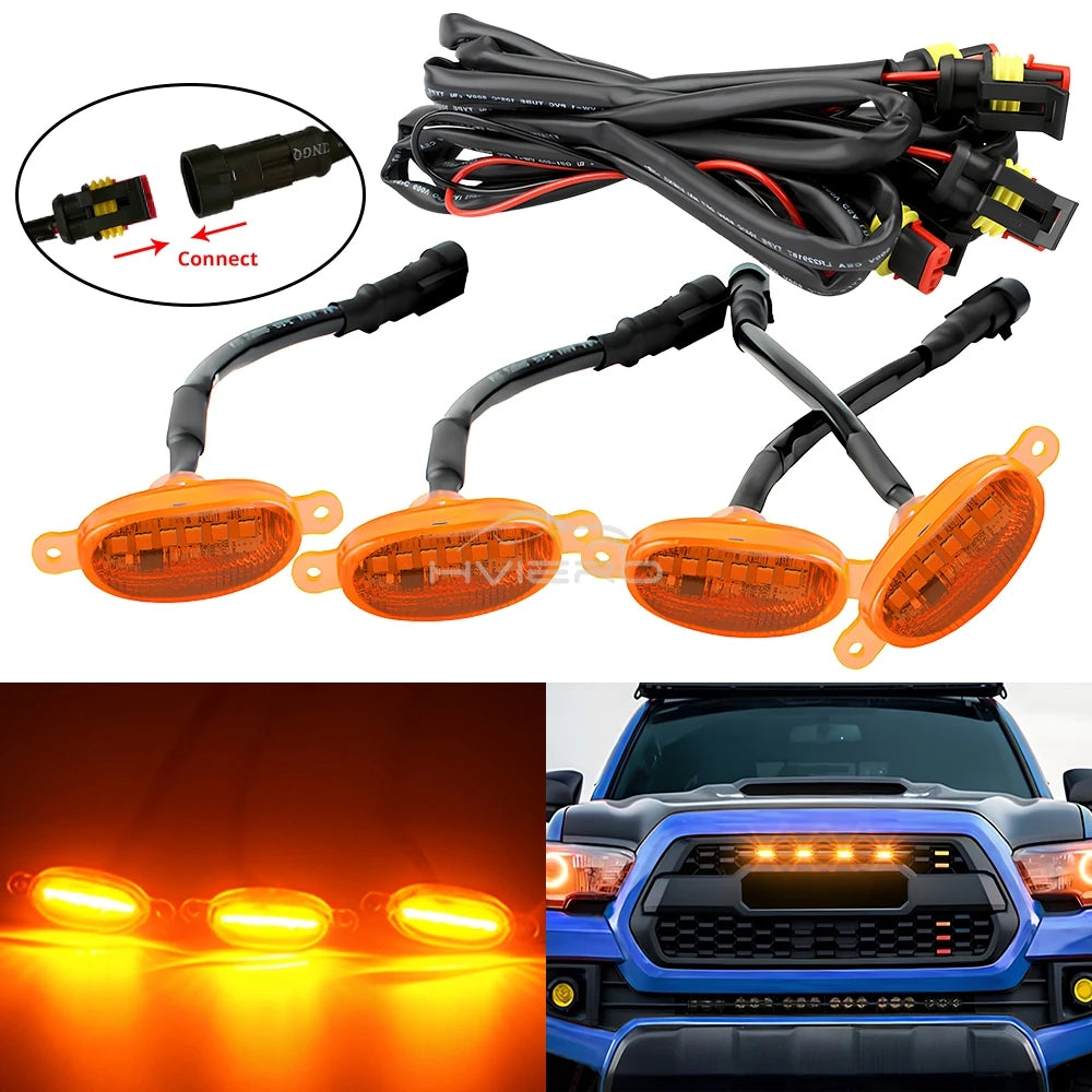LED Car Grille Lights 12V – Yellow DRL Warning Lights for Pickup Truck & Car Front Grille