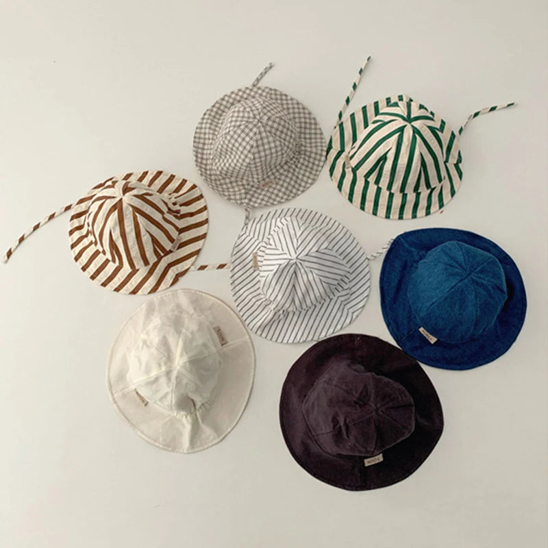 Double Sided Baby Bucket Hat Striped Plaid Summer Sun Hat for Kids