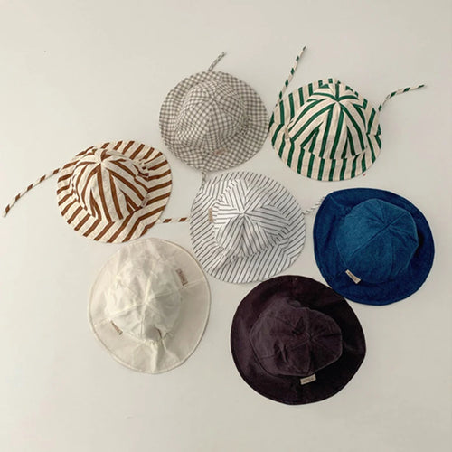 Double Sided Baby Bucket Hat Striped Plaid Summer Sun Hat for Kids