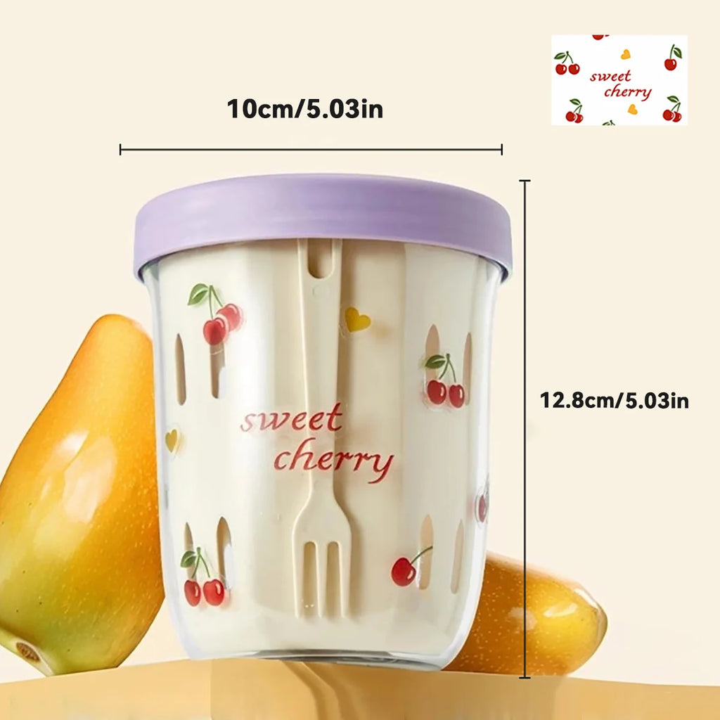 Double Wall Salad Cup Portable Leak Proof Oat Fruit Container with Fork Handle