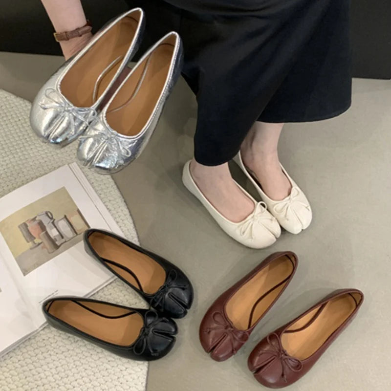 Women Soft Ballet Flats Slip On Loafers Moccasins Bow Knot Casual Shoes