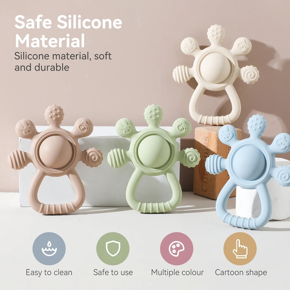 BPA Free Silicone Baby Teether Rattle Toy 0 12 Months
