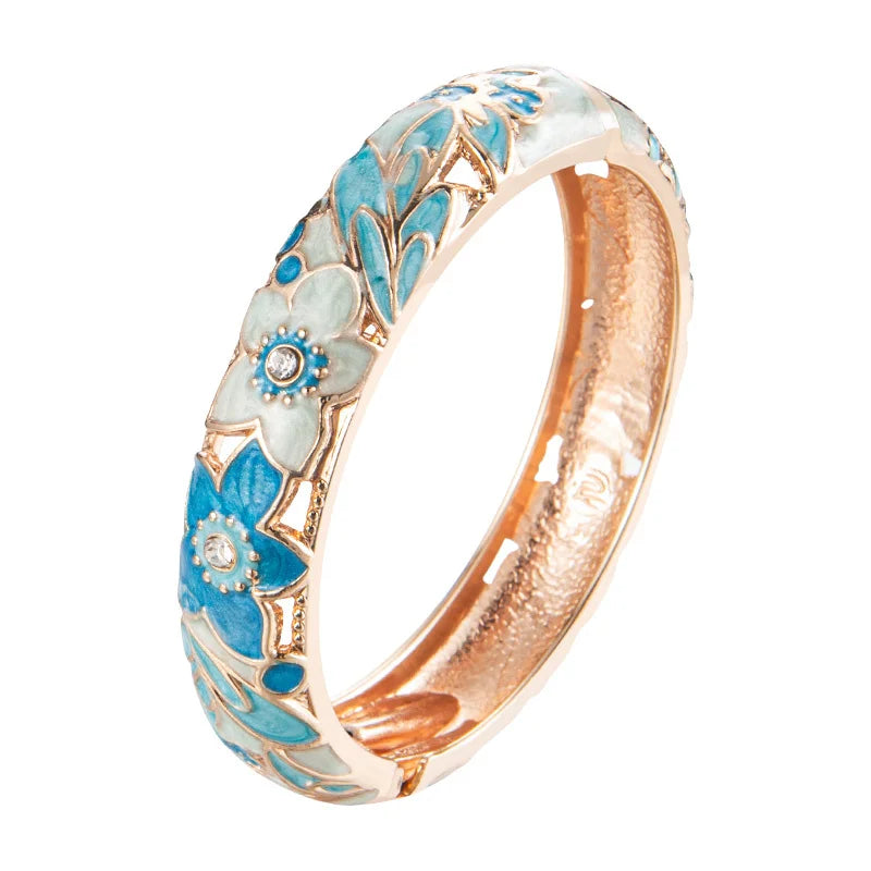 Women Double Enamel Bangle Set Cloisonne Metal Bracelet