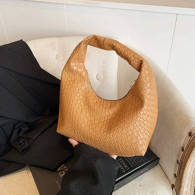 Women Woven Embossed Hobo Bag Soft PU Leather Shoulder Handbag