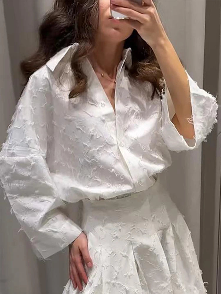 Women Pleated Skirt Set Long Sleeve Shirt and Maxi Skirt Outfit
