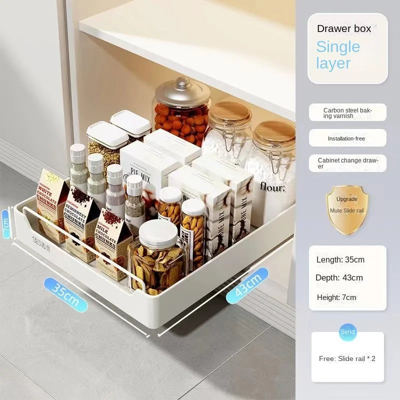 Pull Out Kitchen Storage Rack Sliding Drawer Spice Organizer Shelf Cabinet Tray