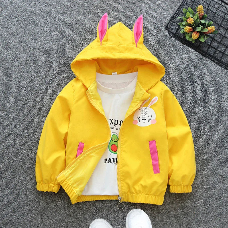 Kids Rabbit Hooded Windbreaker Jacket Spring Autumn Zipper Coat