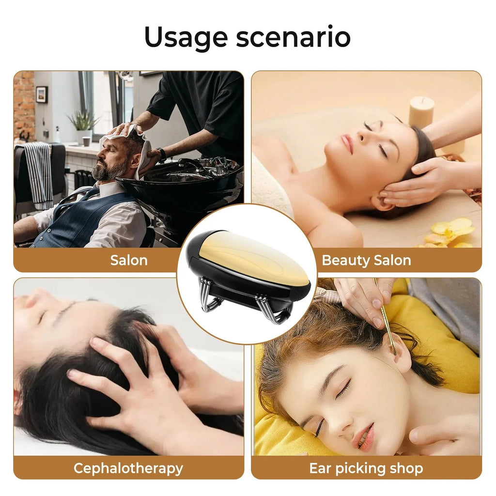 Professional Cordless Metal Head Massager USB Rechargeable Heat and Vibration
