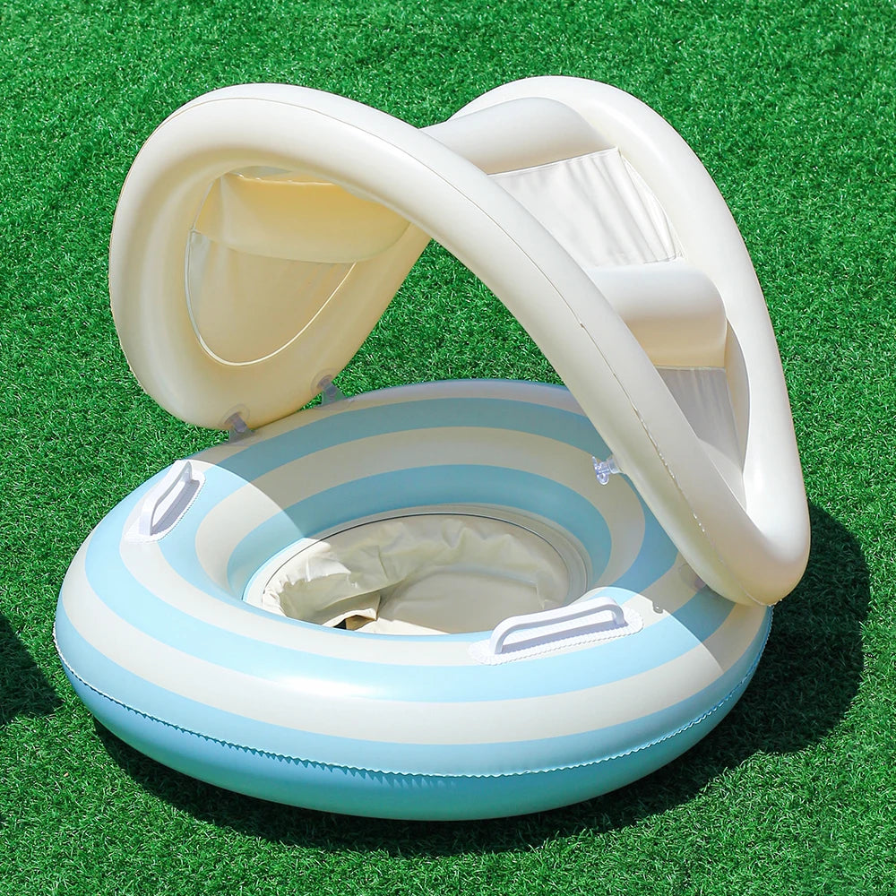 Retro Striped Inflatable Swim Ring with Handles