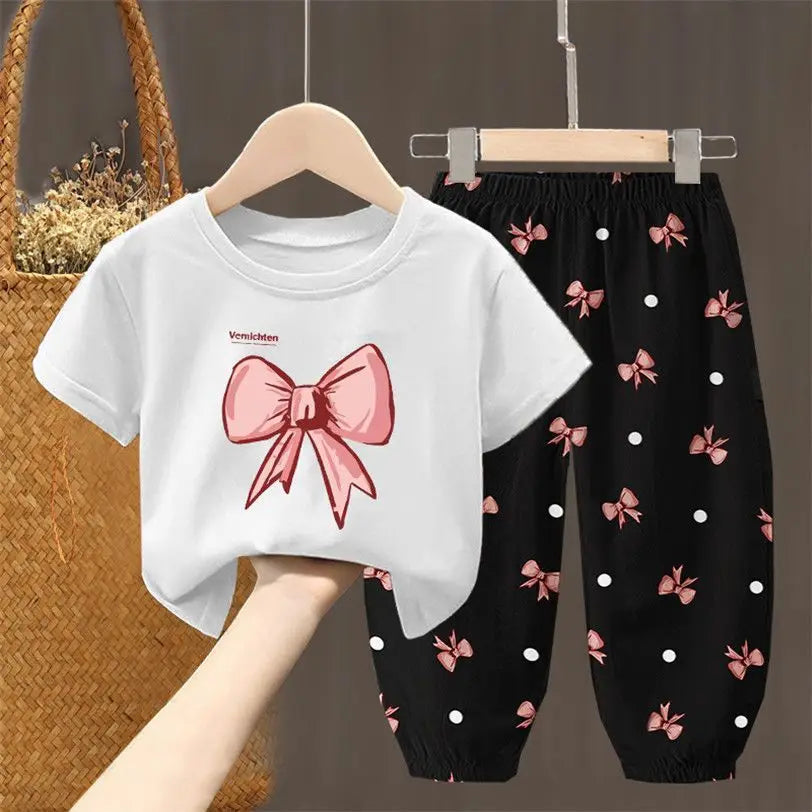 Toddler Girls Summer T-Shirt and Pants Set Cute Kids Two Piece Outfit