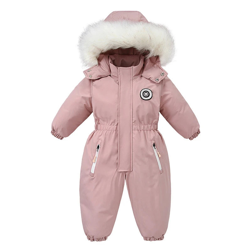 Kids Winter Ski Suit Waterproof Velvet Snowsuit for Boys Girls