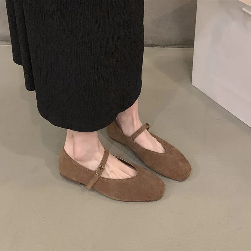 Women Soft Leather Ballet Flats Round Toe Slip On Casual Shoes