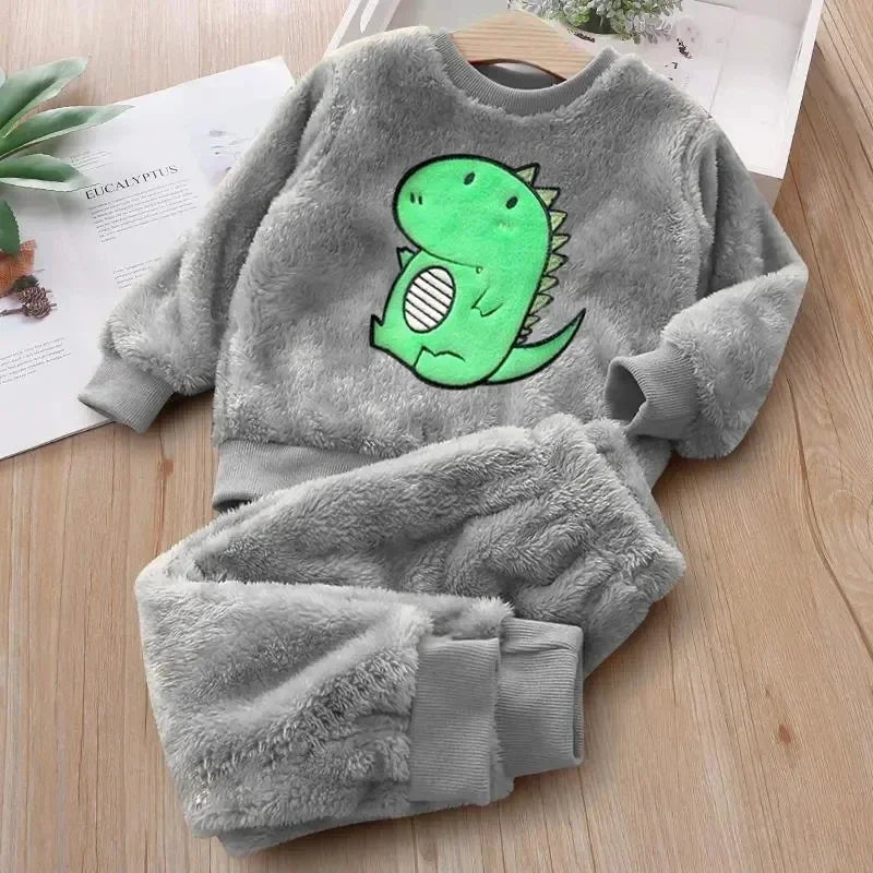 Kids Bear Pajama Set Soft Winter Sleepwear 2PCS Outfit