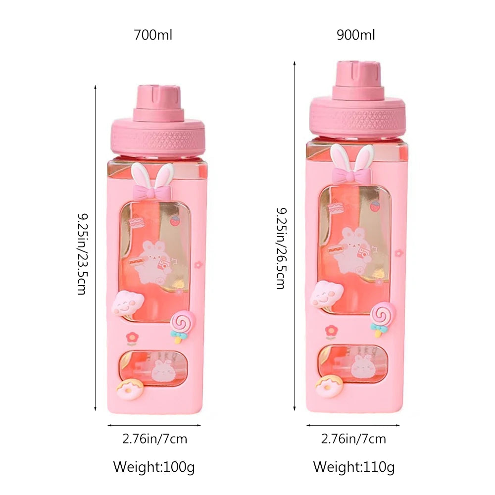 Shaker Water Bottle with Straw Cute BPA Free Drink Cup 700ml 900ml