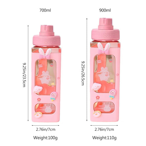 Shaker Water Bottle with Straw Cute BPA Free Drink Cup 700ml 900ml