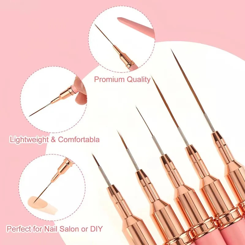5pcs Nail Art Liner Brush Set – Ultra Fine Detail Brushes for UV Gel & Nail Design