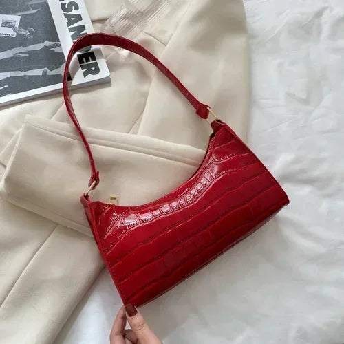 Women Patent Leather Shoulder Bag Fashion Zipper Handbag Style Commuter Bag