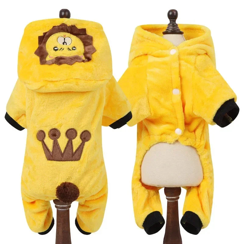 Cartoon Pet Jumpsuit Warm Dog Cat Pajama Outfit for Small Pets