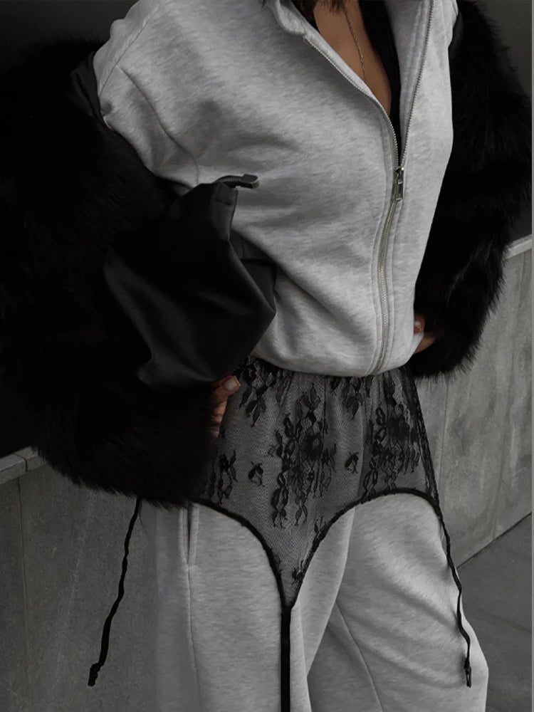 Black Lace Mini Skirt for Women High Waist Sheer Streetwear