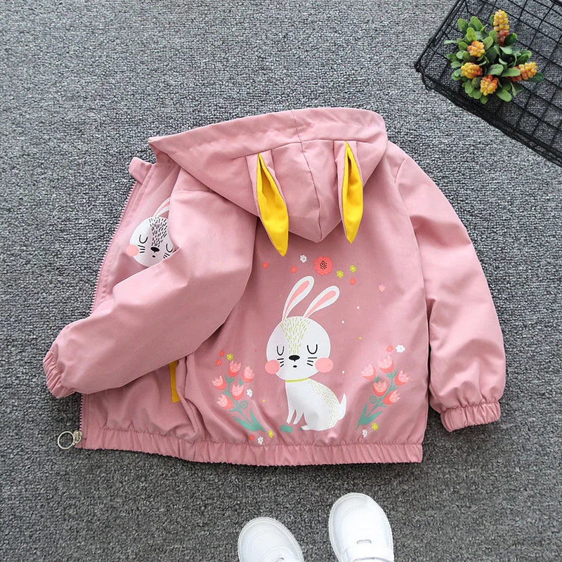 Kids Rabbit Hooded Windbreaker Jacket Spring Autumn Zipper Coat