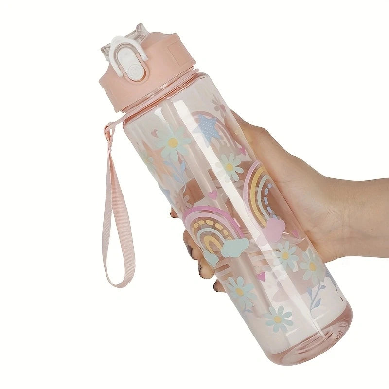 Cute Cartoon Water Bottle 750ml – Kids Leakproof Drinking Bottle with Straw for School, Travel & Gifts