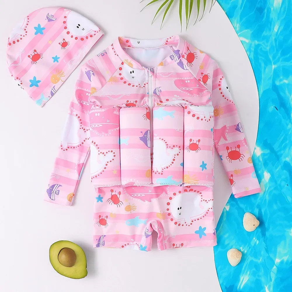 Kids Buoyancy Swimsuit Cartoon Print Floating One Piece Swimwear