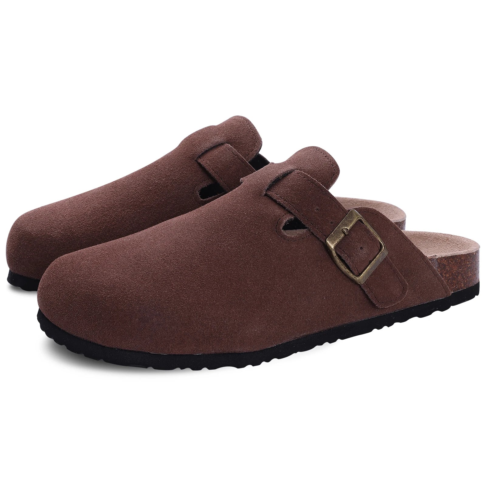 Suede Mule Slippers Cork Footbed Clogs Adjustable Buckle Slides Comfort Arch Support Sandals Women Men