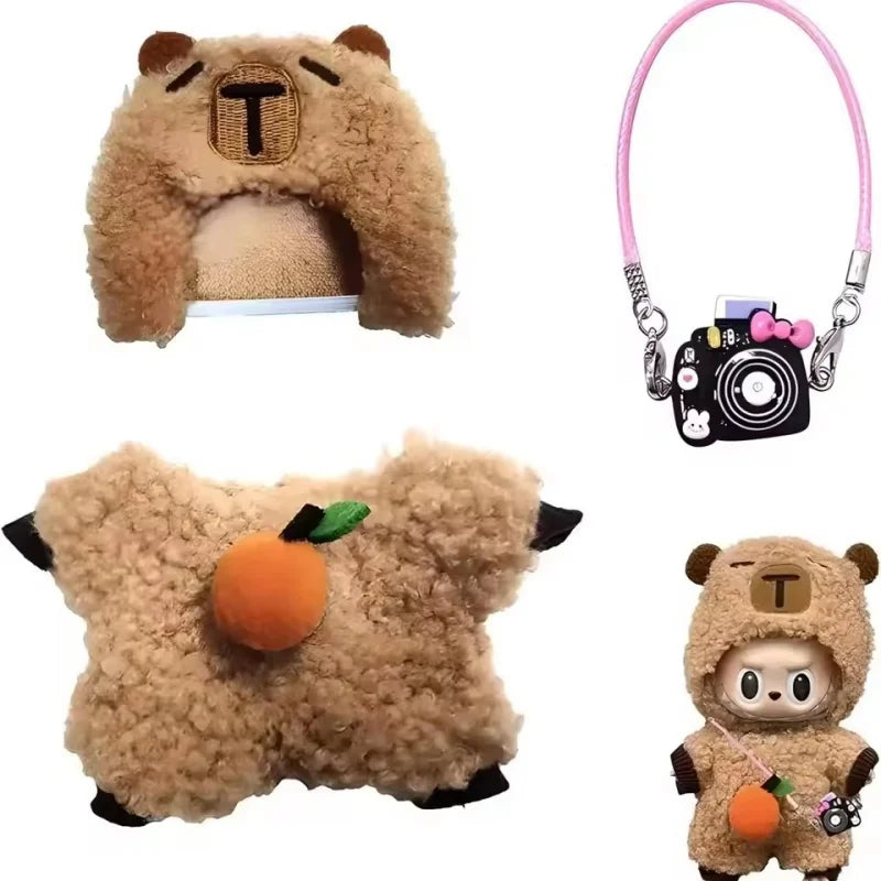17cm Labubu Doll Clothes Capybara Jumpsuit 3pcs Dress Up Set