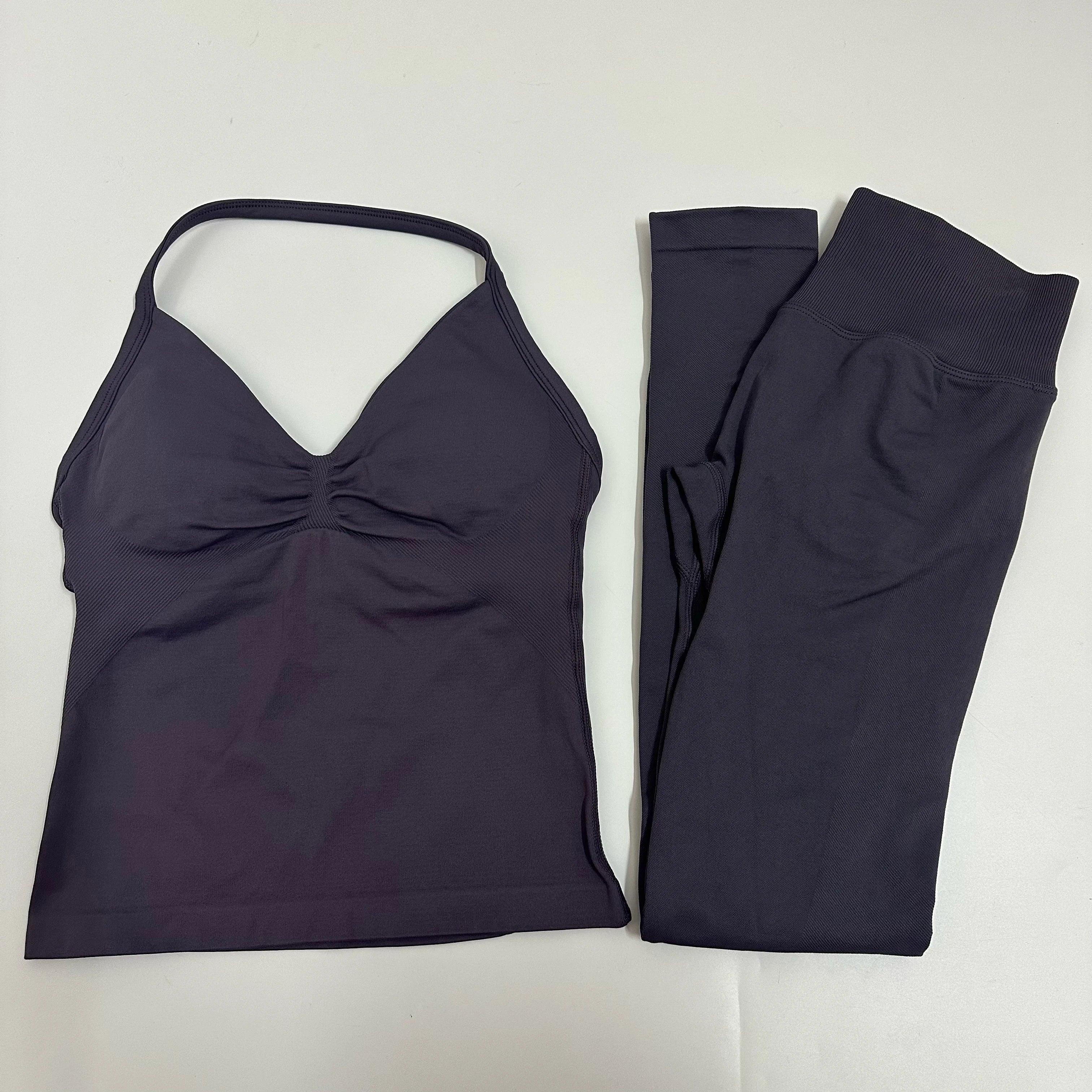 Backless Yoga Set Women Tank Top High Waist Scrunch Leggings Gym Fitness Outfit