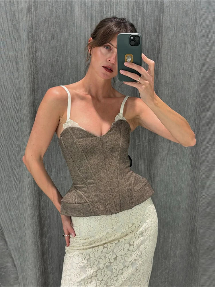 Lace Corset Top for Women Backless V Neck Party Cami