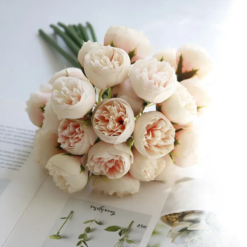 Artificial Pink Peony Rose Bouquet Silk Flowers 27 Heads Home Wedding Decor