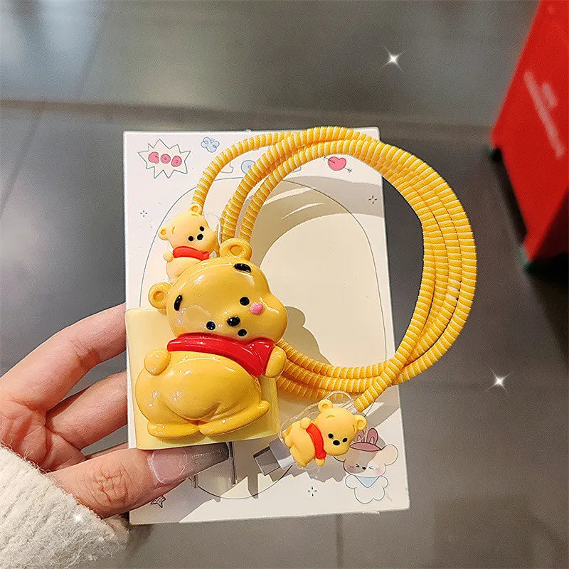 Cartoon Winnie the Pooh Charger Cable Protector iPhone Case 18/20W Data Cable Bite Shell