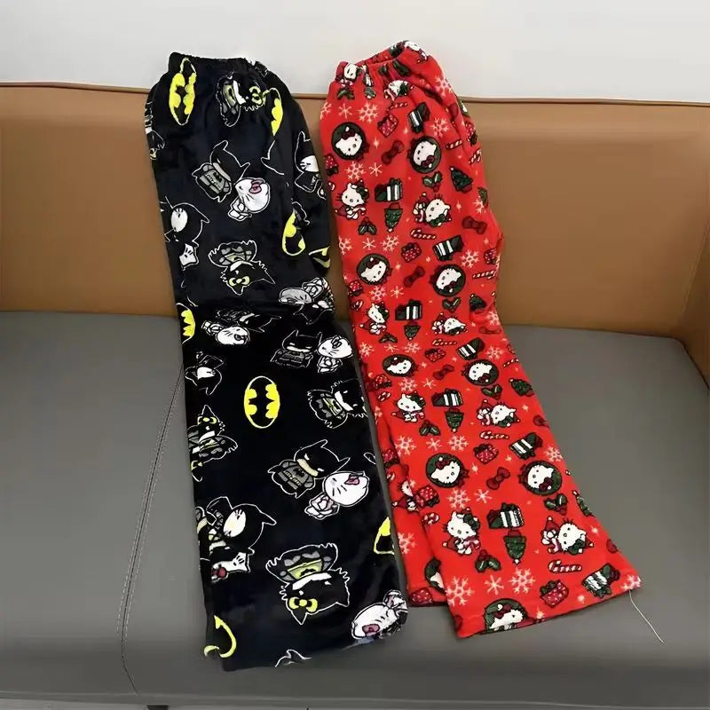 Hello Kitty Batman Flannel Pajama Pants Warm Plush Casual Clothing
