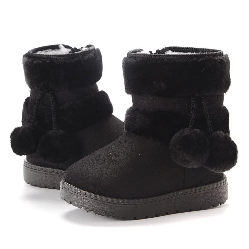 Kids Winter Snow Boots Warm Thick Sole Pom Pom Boots